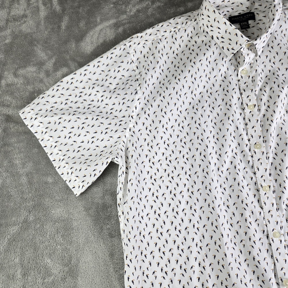 Pronto Uomo Shirt‎ Mens XXL White Toucan Print Short Sleeve Casual Vacation 3XL - Picture 6 of 12